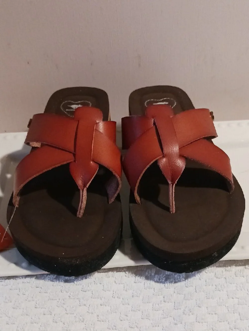 Rocket Dog ⚜️ Brown Vtg Leather Look Platform Wedge Slide/Flip Flop Sandals